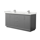 Wyndham Collection Strada 72 Inch Double Bathroom Vanity in Dark Gray, White Quartz Countertop, Undermount Square Sink (1-Hole), Brushed Nickel Trim Wyndham Collection