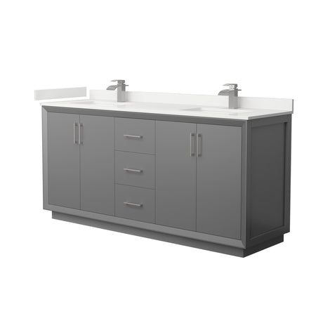 Wyndham Collection Strada 72 Inch Double Bathroom Vanity in Dark Gray, White Quartz Countertop, Undermount Square Sink (1-Hole), Brushed Nickel Trim Wyndham Collection