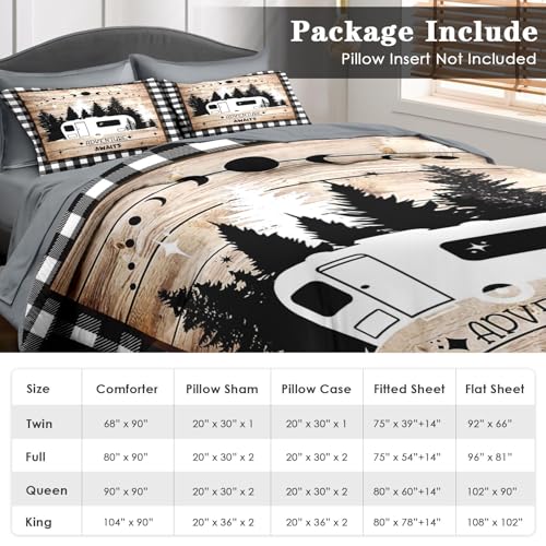 Pamnest Comforter Set King Size, Camping Camper Rv 7 Pcs Bedding for Kids and Adults, Car Family Bed Sheet Sets with Fitted Sheet 2 Pillowcases & 2 Shams for Bedroom Bed Decor Pamnest