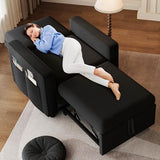 DWVO Convertible Sleeper Chair, 3-in-1 Sofa Bed with Reclining Backrest, 75" Single Sleeper Couch with Pull-Out Bed and Wide Armrest, Linen Futon Sofa for Dorm Apartment, Black DWVO