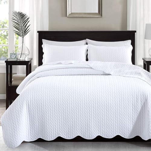 IR Imperial Rooms Twin Quilt Bedding Set Size (68” x 86”) + 1 Pillow Shams (20” x 26” + 2”) - 2 Pcs All Season Lightweight Reversible Microfiber Coverlet Embossed Quilt Bedspread (White) IR Imperial Rooms