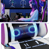 Mr IRONSTONE Gaming Chair, Video Game Chair with Bluetooth Speakers and Led Lights, Office Chair with Massage and 3D Armrest High Back Computer Racing Chair, Cheap Gaming Chairs for Adults,Black/White Mr IRONSTONE