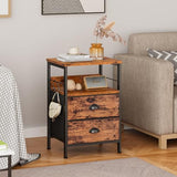 Furologee Rustic Brown Nightstands Set with 2 Fabric Drawers and Hooks Furologee