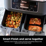 Ninja DZ201 Foodi 8 Quart 6-in-1 DualZone 2-Basket Air Fryer with 2 Independent Frying Baskets, Match Cook & Smart Finish to Roast, Broil, Dehydrate & More for Quick, Easy Meals, Grey Ninja