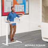 FLEXISPOT Mobile Standing Desk with Wheels Pneumatic Laptop Desk Rolling Computer Cart Movable Height Adjustable Small Sit Stand Desk Computer Workstations Home Use（27.6" W x 15.7" D,White FLEXISPOT