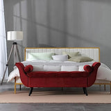 Hdxdkog Velvet Storage Bench for Bedroom End of Bed, 65" Upholstered Rolled Armed Button Tufted Stool Bench, Storage Ottoman Long Bench with with 2 Pillows for Entryway (Wine Red) Hdxdkog