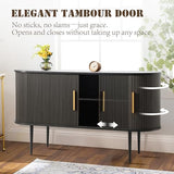 UTOASIS Fluted Buffet Cabinet, 55" Sideboard Tambour Buffer Cabient wtih Storage, Sliding Door, Mid Century Modern Console Table with Adjustable Shelf, Modern Accent Cabinet for Kitchen (Black) UTOASIS