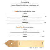 MUNGYO Blending Stumps and Sandpaper Set – 4 Sizes for Blending & Shading Pastels, Charcoal, and More – Includes Sandpaper Sharpener MUNGYO