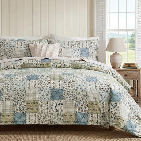 Cozaline Blue Floral Duvet Cover Set Twin Size 100% Cotton Botanical Patchwork Vintage Bedding Quilt Cover All Season 2 Pieces Soft Lightweight Comforter Cover Cozaline