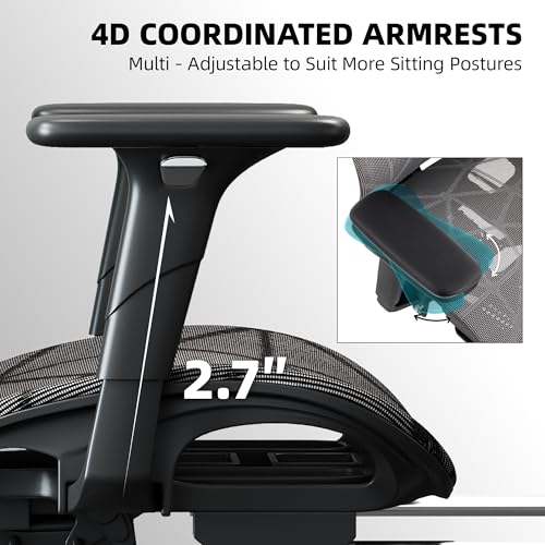 Opiesit Office Chair with 3D Adjustable Lumbar Support,Ergonomic Computer Chair,Adjustable Headrest and Armrests, 400lbs Capacity,Tilt-Swivel,Premium Mesh Desk Chair for Office,Home & Gaming (Grey) Opiesit