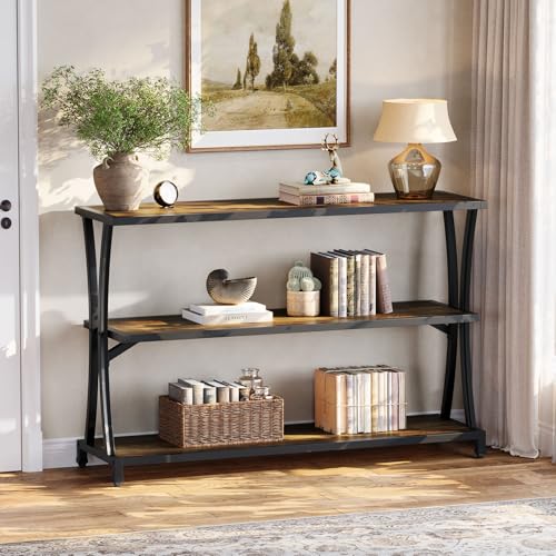 Tribesigns Industrial 3-Tier Console Table, Rustic Narrow Entryway Sofa Table with Storage Shelves for Living Room, Hallway, Foyer Tribesigns