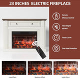 AHB Corner TV Stand with Remote Control, Electric Fireplace with Wooden Mantel, Entertainment Center with Efficient Heating System, Adjustable Brightness Realistic Flame(White) AHB