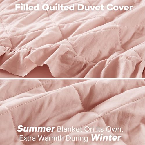 Comfort Spaces Blush Twin Duvet Cover Set - 2 Pieces Ruffle Diamond Quilted Duvet Cover, All Season Lightweight, Cotton-Like Softness Pre-Washed Microfiber Twin Bedding Cover & Sham, Twin Comfort Spaces