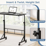 DUMOS 31.5" Adjustable Height Mobile Desk with Locking Wheels & Pin-Lock, Portable Workstation for Walking Pad & Active Home Office, Black DUMOS