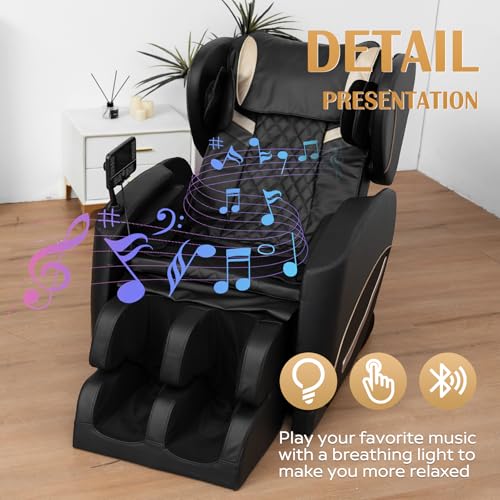 KEIKI Zero Gravity Massage Chair Recliner with 10 Massage Rollers, Full Body Air Pressure Therapy, Heated Lumbar & Leg, Foot & Calf Massage, Bluetooth Audio, Adjustable Intensity, PU Leather, Black KEIKI
