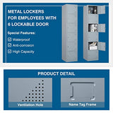 PEUKC Metal Locker Cabinet with 6 Doors, 71" Storage for Employees, 6 Tier Steel Locker with Lock and Keys for School, Gym, Home, Office Staff (Grey) PEUKC
