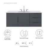 Modway Vitality 48" Single Sink Wall-Mount Bathroom Vanity in Gray White, 47.5 x 47 x 50 Modway