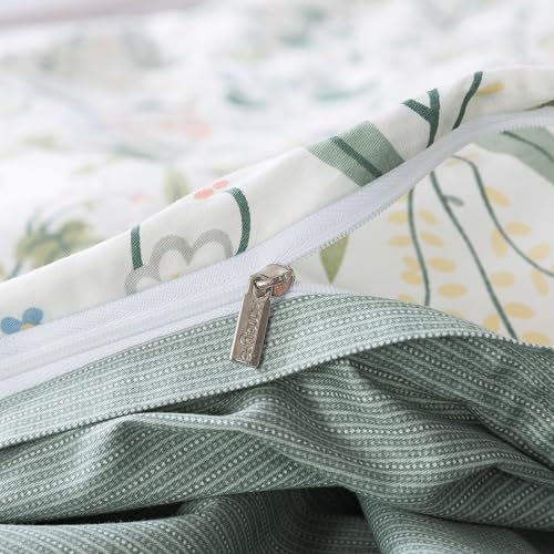 HoneiLife Duvet Cover Queen Size - 100% Cotton Comforter Floral Breathable Duvet Cover with Zipper Closure & Corner Ties,3pcs Wildflower Comforter Cover Sets- Fragrant Grass HoneiLife