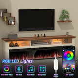 Spurgehom 58" Fireplace TV Stand for TVs Up to 65" with 52" Electric Fireplace,White Entertainment Center,Led Light TV Consoles for Living Room,Farmhouse Media Console Table Spurgehom