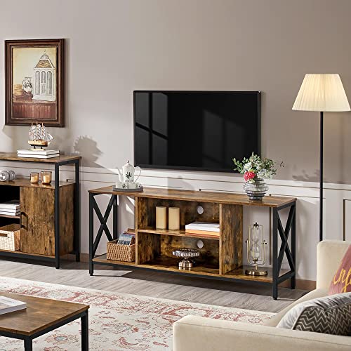 Yaheetech TV Stand for TV up to 65 inch TV Console Table, 55" Industrial TV Cabinet with Storage Shelves for Living Room, Modern Style Entertainment Center for Gaming Room, Rustic Brown