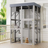 YOPTO 70.5" H Catio Outdoor Cat Enclosure,Cat House with Waterproof Roof and Large Enter Door,Wooden Shelter W/ 6 Jumping Platforms & 2 Napping Houses,Cats Cage for Walk in Kitten Kennel,Gray YOPTO