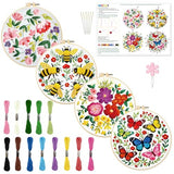 INFUNLY 4 Pack Pink Flowers Embroidery Starter Kit for Beginners Colorful Butterfly DIY Embroidery Kits for Adults Stamped Needlepoint Set with Step-by-Step Instructions Threads Craft Lover Gift
