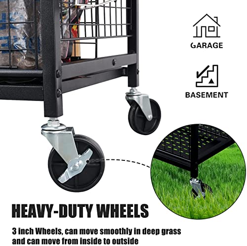 Mythinglogic Garden Tool Organizer for Garage, Yard Tool Rack with Wheels, Garage Organizers and Storage Holder for Yard Tools (Deluxe Tower) Mythinglogic