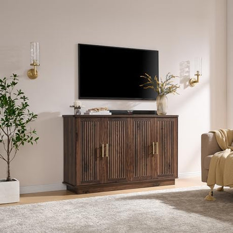 Okvnbjk Modern Sideboard Buffet Cabinet with Storage — Fluted Coffee Bar Cabinet with 4 Doors & Adjustable Shelves for Kitchen, Dining Room, Living Room & Hallway Okvnbjk