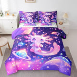 Feelyou Kids Cute Axolotl Comforter Set with Sheets Twin Size, Galaxy Planet Space 7 Pieces Bedding Set Boys Girls Cartoon Animal Bed in A Bag Dreamy Starry Teens Bed Set Bedroom Decor 7Pcs Feelyou