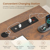 SEDETA L Shaped Electric Standing Desk with File Cabinet, 63 x 53'' Height Adjustable Home Office Computer Desk with 3 Drawers, Power Outlet, Stand up Gaming Table with Led Lights, Rustic Brown SEDETA