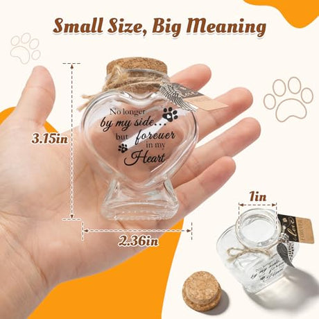 BluBrk Pet Fur Keepsake Jar-Pet Memorial Gift for Loss of Dog or Cat, Heart-Shaped Glass Pet Hair Keepsake Bottle, Dog Fur Keepsake & Cat Fur Keepsake, Printed Quote Forever in My Heart” BluBrk