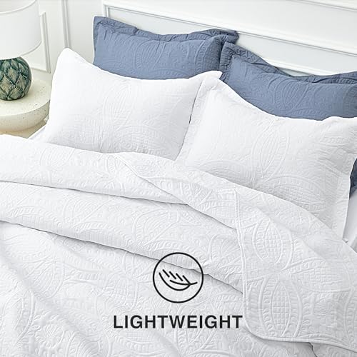 Love's cabin King Size Quilt Set White Bedspreads - Soft Bed Summer Lightweight Bedspread Comforter - Modern Style Coin Pattern Coverlet for All Season - 3 Pieces (1 Quilt, 2 Pillow Shams) Love's cabin