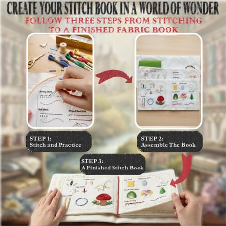 TenDawn Beginner Embroidery Stitch Book with Fabric Pages, 32 Essential Stitches in Structured Learning Order for Adults, DIY Sewing Kit with Floral Motifs, Practice Patterns TenDawn