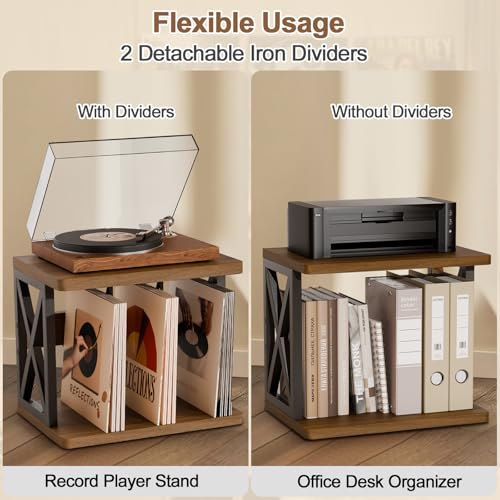QILICHZ Record Holder,80-100Lps Vinyl Records Storage,Stackable Vinyl Holder,2-Tier Record Player Stand,Wood Turntable Stand,Records Player Table for Magazine, Book, Files, Albums QILICHZ