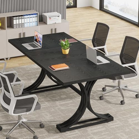 Tribesigns 10.5FT Conference Table, Modern Meeting Table for 8-10 People, Rectangle Seminar Boardroom Table for Office Conference Room with Stylish Legs (2, Black) Tribesigns