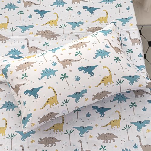 Vinogusto Twin Size Bed Sheets for Boys Kids - 3-Piece Jurassic Dinosaur Bedding Set, Breathable Light Grey Dino 3D Fitted Sheets with 14" Deep Pocket, Ultra-Soft Lightweight Bedroom Essentials Vinogusto