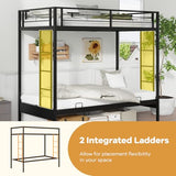 MAT EXPERT Futon Bunk Bed, Metal Bunk Bed Twin Over Twin with Futon & 10” Full Length Guardrails, Double Integrated Ladders, Convertible Loft Bed with Couch for Kids, Teens, Adults, Black MAT EXPERT