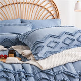 KAKIJUMN Blue Tufted 7-Piece Queen Comforter Set, Shabby Chic Boho Comforter and Sheet Set, All Season Soft Microfiber Complete Bedding Set KAKIJUMN
