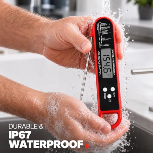 Digital Meat Thermometer for Cooking and Grilling - Instant Read Food Thermometer with IP67 Waterproof, Strong Magnet and Calibration-Professional Kitchen BBQ Probe for Turkey, Steak, Gift for Men/Dad