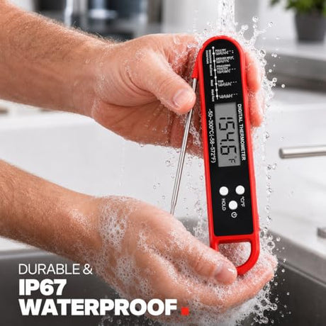 Digital Meat Thermometer for Cooking and Grilling - Instant Read Food Thermometer with IP67 Waterproof, Strong Magnet and Calibration-Professional Kitchen BBQ Probe for Turkey, Steak, Gift for Men/Dad FDK