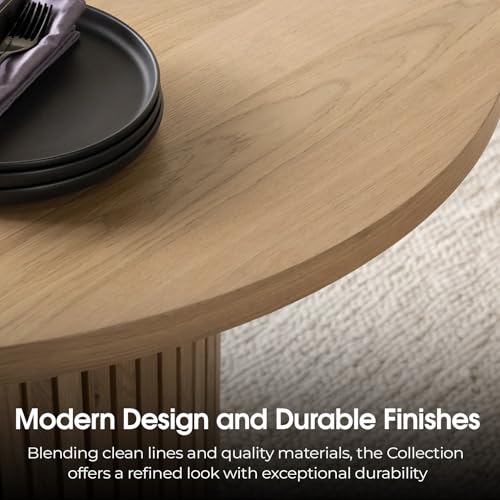 Transformer Table - Solid Wood Extendable Round Dining Table Set with Bench and 4 Chairs, Seats 4-10, Expandable Round Dining Set, Natural (Table + Bench + 4 Chairs) Transformer Table
