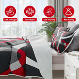 weesire Black and Red Bedding Quilt King Size with 2 Shams, Modern Stripe Comforter Sets Classic Line Pattern Bedspreads Grey and Red Coverlet, 96''x106'' weesire