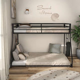 Furniture of America Dravenor Modern Metal Twin Over Full Low Profile Bunk Bed with Reversible Ladder and Twnty-Two Slats, No Box Spring Required, for Kids, Bedroom, Dorm, Black Furniture of America