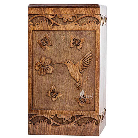 INTAJ Wooden Cremation Urn for Human Ashes, Adult INTAJ Rosewood Urn for Ashes, Humming Bird Funeral Cremation Urn Hand-Crafted - Burial Urn Box INTAJ
