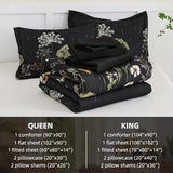 Yiran King Size Comforter Set, 7 Piece Comforter Floral Black Green Bedding Set, Soft Bed in a Bag King, Comforter, Sheets, Pillowcases & Shams Yiran