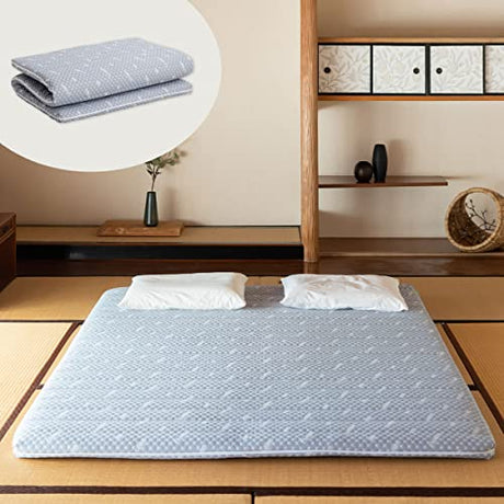 EMOOR Foldable Hybrid Futon Mattress, High-Resilience Urethane Foam 150N with Washable Padded Cover, Japanese Full (76.8x55.1x2.4in), Tatami Floor Sleeping Mat Pad Topper, Gray EMOOR