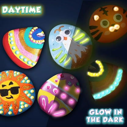 CHOCKACAKE Rock Glow in The Dark Painting Kit for Kids - DIY Arts and Crafts Set for Girls, Perfect Creative Painting Gift for Boys and Girls, Fun Outdoor Activities - WoodArtSupply