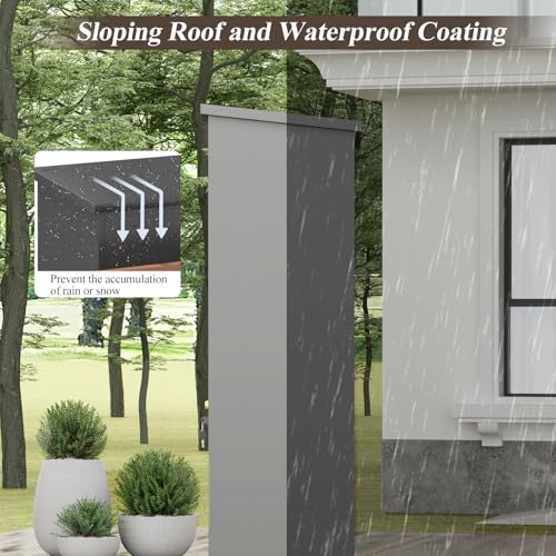 SAFEFEVER Outdoor Metal Storage Cabinet,Garden Storage Cabinet with Waterproof Coating,Waterproof Lockable Storage Cabinets for Garden,Backyard,Lawn,Dark Gray+White SAFEFEVER