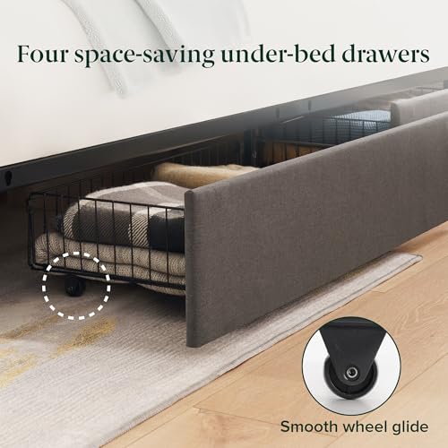 Zinus Billie Platform Bed Frame, Four Underbed Storage Drawers, Height Adjustable Headboard, Upholstered Style, King Zinus