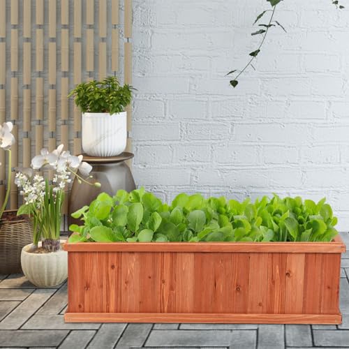 LDAILY Raised Garden Bed, Outdoor Rectangle Flower Beds with Durable Bottom Panels & 2 Drainage Holes, Wood Planter Box for Flowers/Vegetables/Fruits in Backyard Patio (40" L x 12’’ W x 12’’  - WoodArtSupply